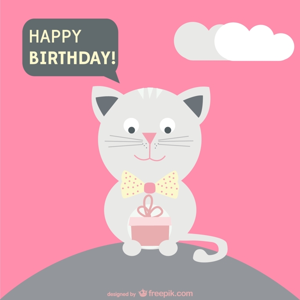 一只猫抱着一个生日快乐的生日卡片