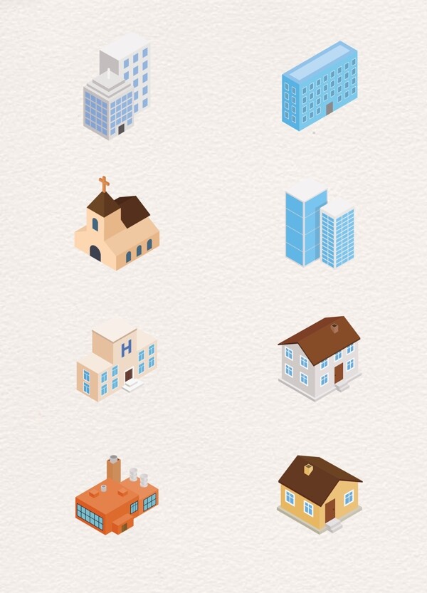 立体简约城市建筑图标元素