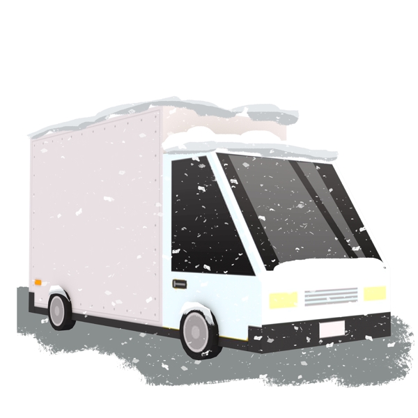 被雪覆盖的大卡车手绘设计可商用元素