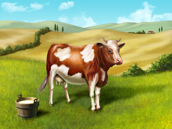 卡通草原上的奶牛图片
