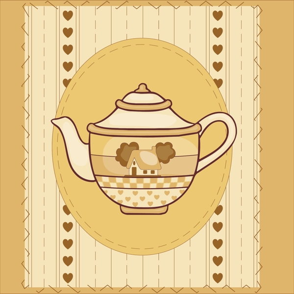 印花矢量图色彩黄色茶壶免费素材