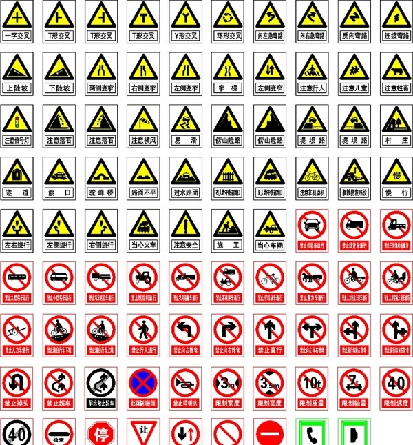 交通常见标识牌
