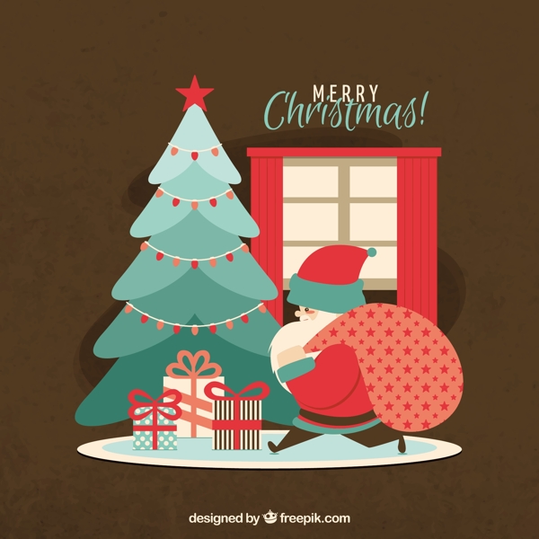 可爱的圣诞树和圣诞老人克劳斯