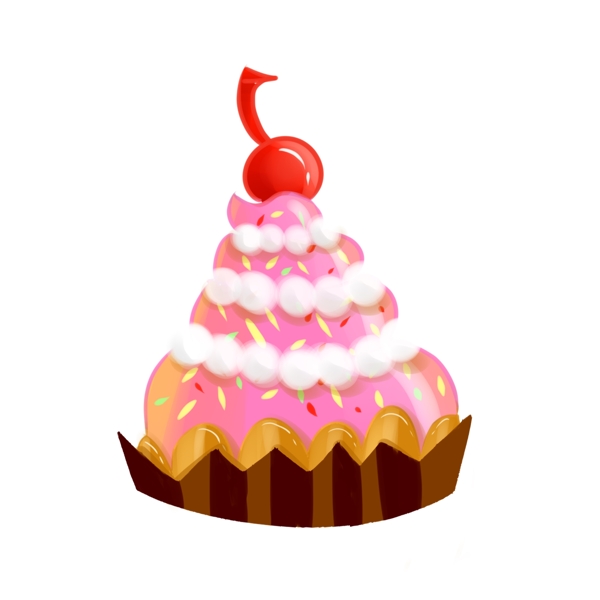 美食之甜品纸杯奶油蛋糕樱桃夹心多味手绘风