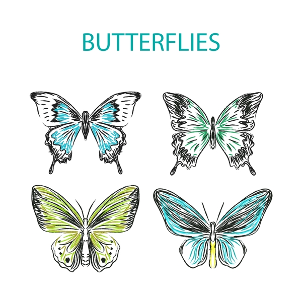 4款手绘蝴蝶设计矢量素材