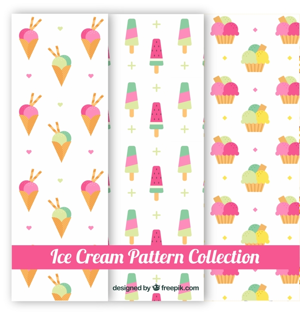 三种柔和颜色的冰淇淋装饰图案