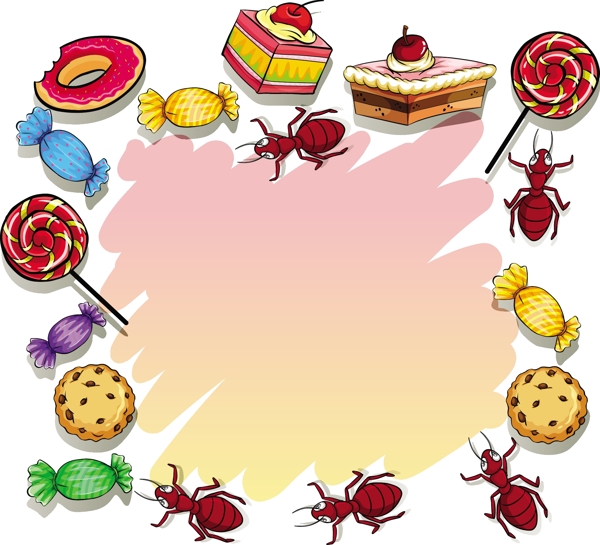各种糖果和蚂蚁装饰花边边框模板