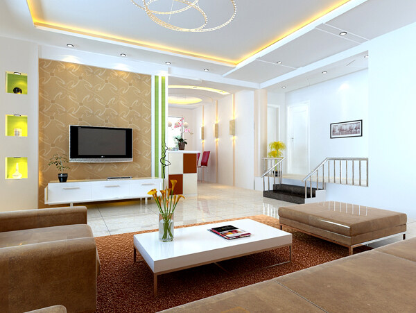 现代简约风格客厅室内空间3dmax模型免费下载