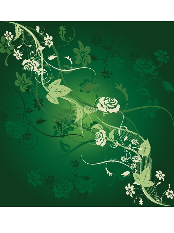 绿色清新手绘玫瑰背景