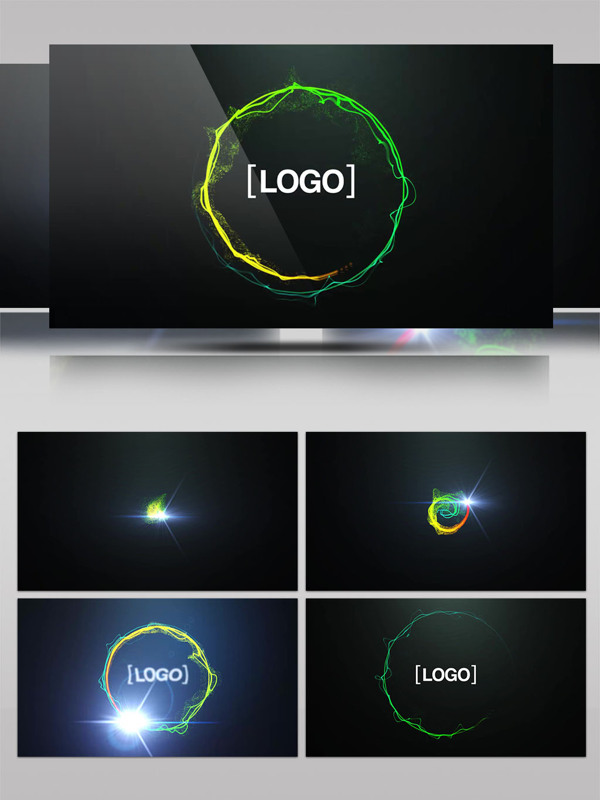 黄绿渐变画圈粒子LOGO演绎AE模板