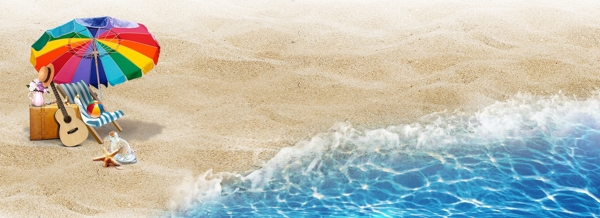 淘宝夏季清新海边沙滩海水背景图