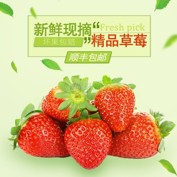 新鲜现摘精品草莓促销淘宝主图