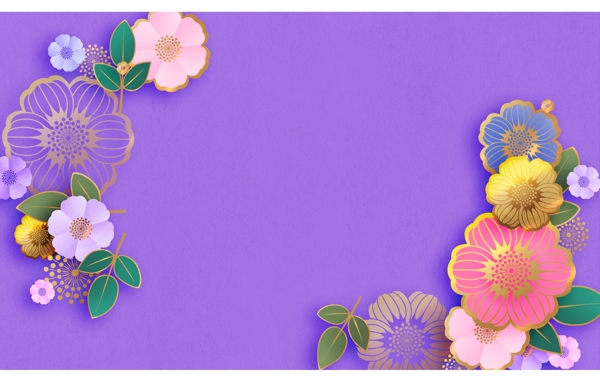 紫色花朵背景展板