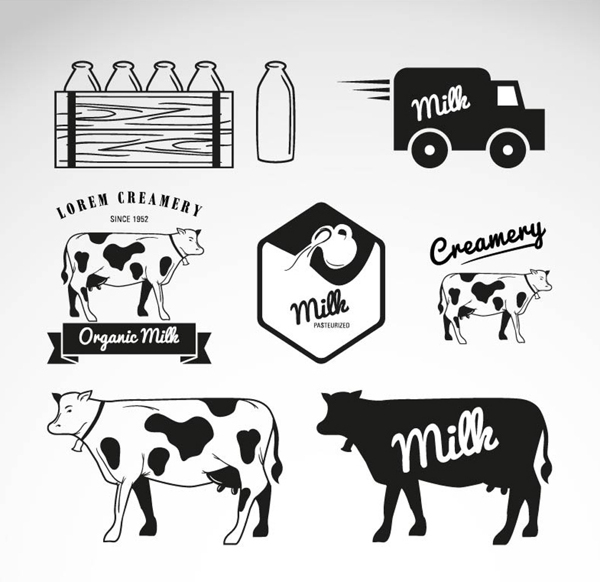 牛奶和奶牛矢量图AI