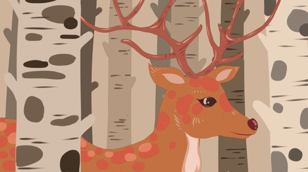 森林里穿梭的鹿原创插画