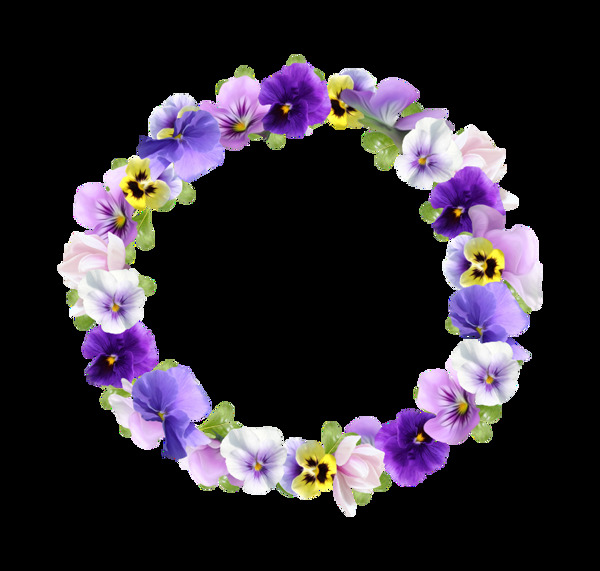 手绘紫色花环元素