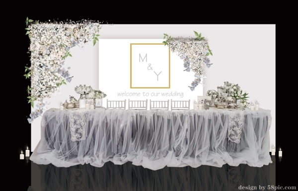 室内设计灰色婚礼甜品区psd效果图
