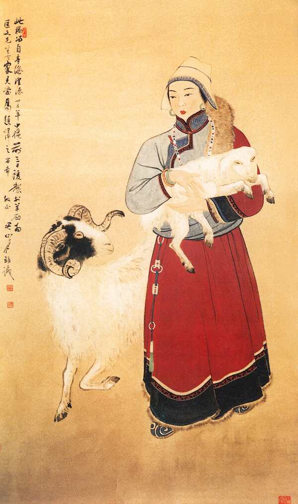 中国现代名家名画中国画牧羊图片