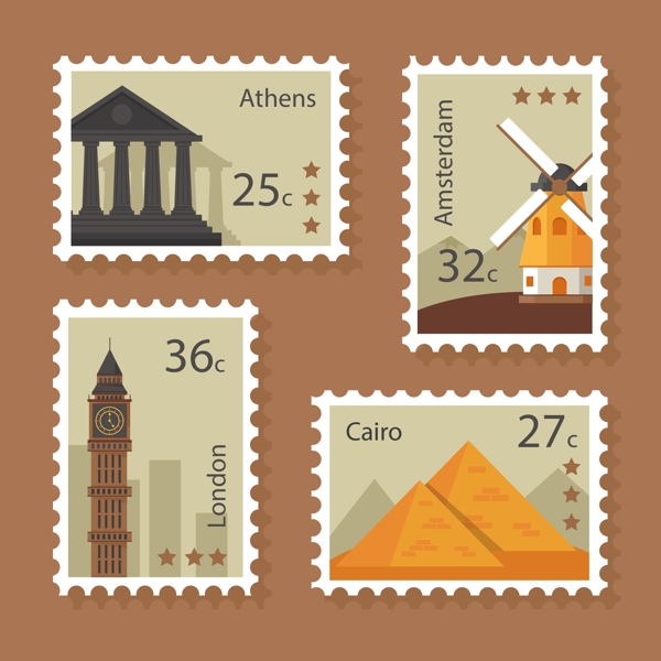 平面城市邮票设计