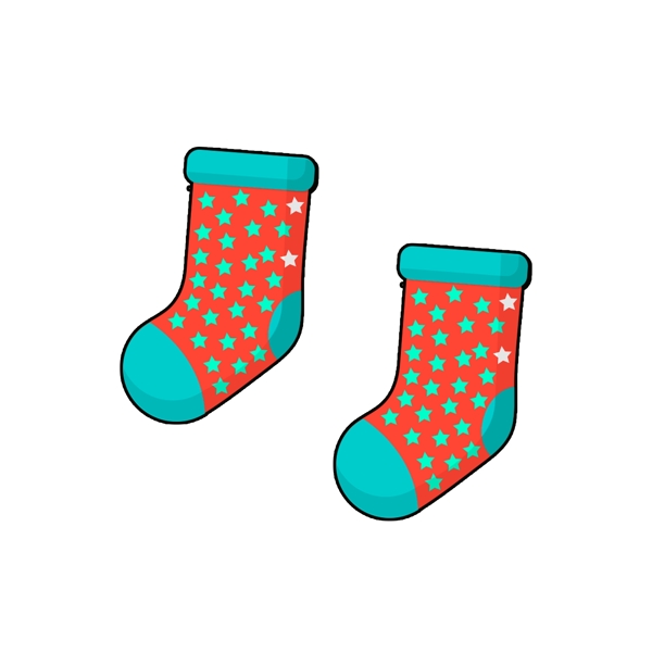 冬季红色袜子一双手绘卡通装饰素材