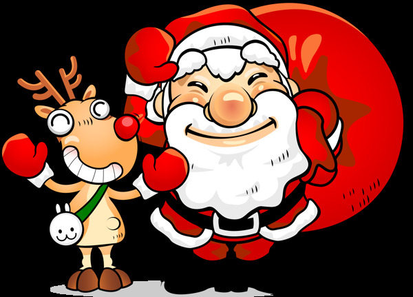 卡通圣诞老人和麋鹿元素