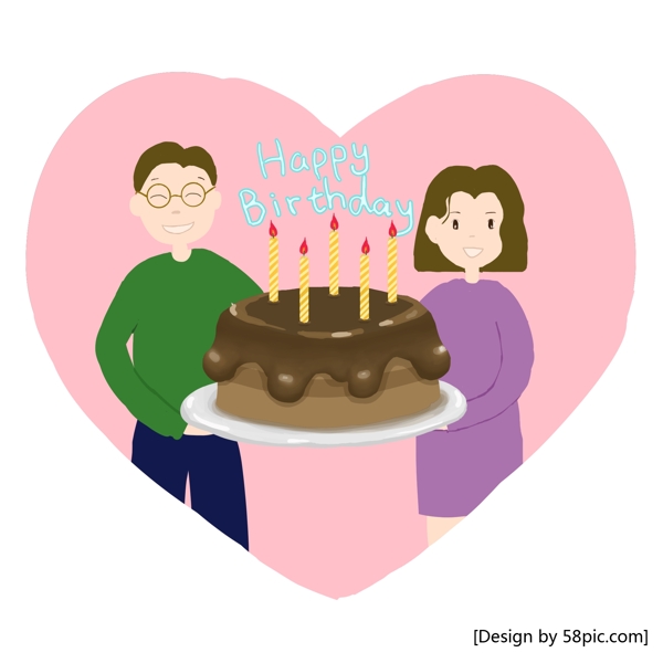 生日蛋糕父母庆祝清新卡通手绘风元素