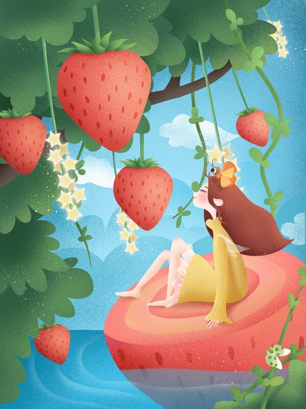 原创手绘插画创意水果之草莓