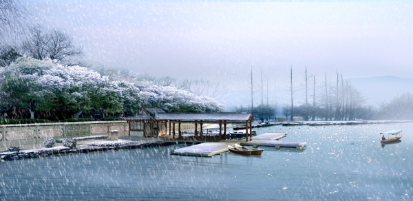 湖泊雪景环境设计图片