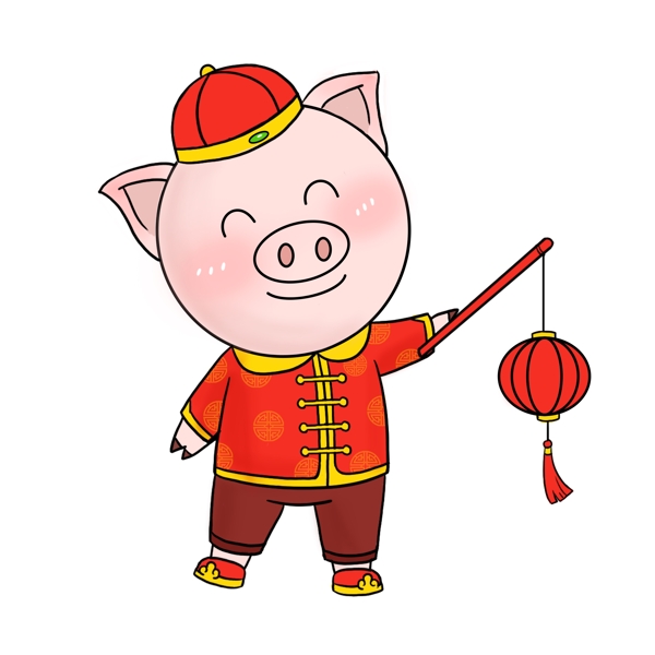 红色卡通猪年动物可爱小猪提灯笼形象