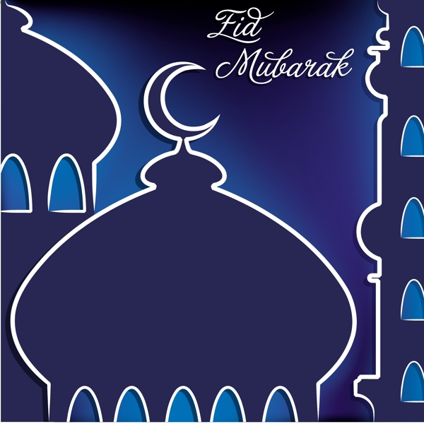 手绘清真寺开斋节Eid穆巴拉克祝福矢量格式的卡
