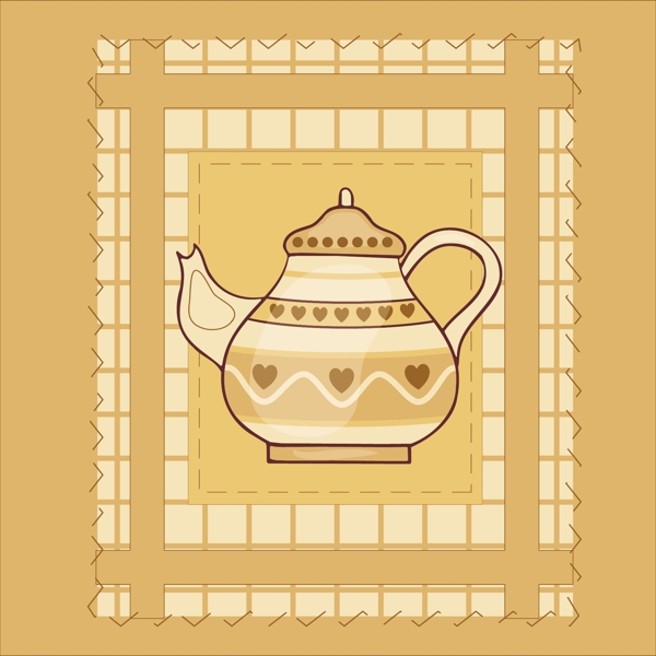 印花矢量图色彩黄色茶壶免费素材
