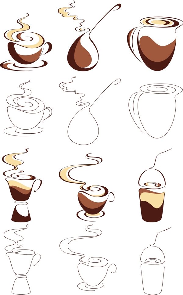 矢量咖啡元素线条设计图片