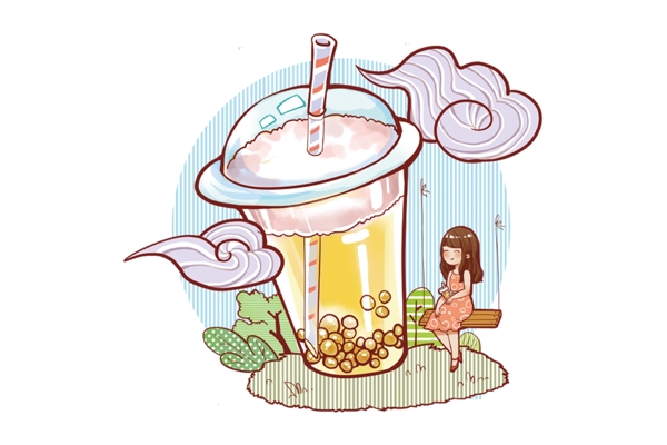 卡通奶茶插画图片