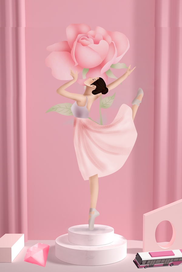 2.5D跳芭蕾的少女节背景图