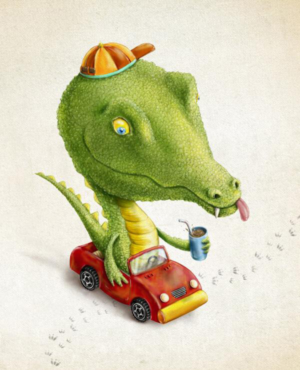 位图艺术效果手绘动物鳄鱼免费素材
