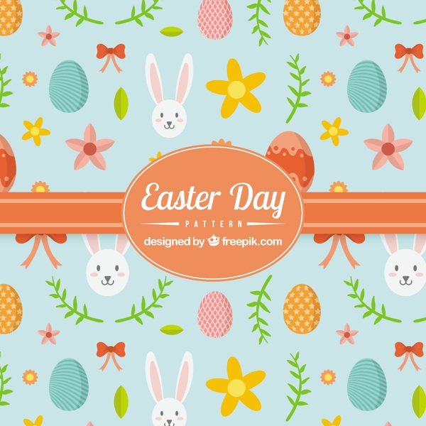 复活节彩蛋和可爱兔子装饰图案