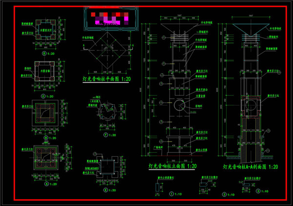 广场发光灯柱CAD景观图纸