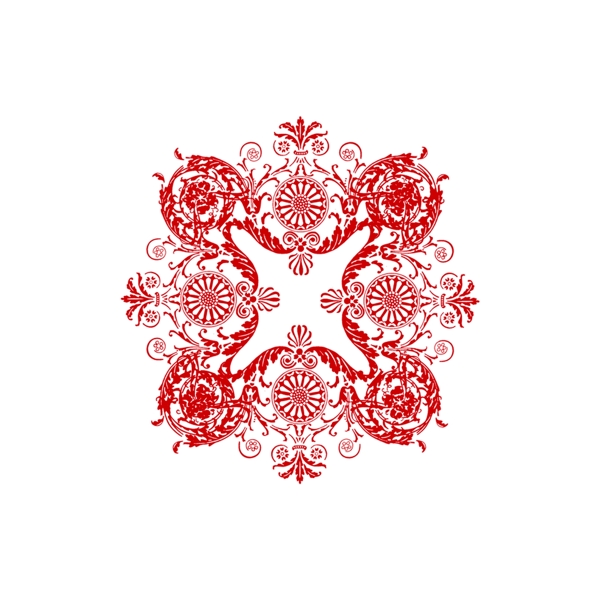 中国风红色窗花花纹装饰素材设计