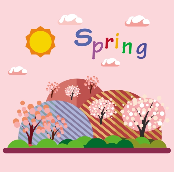 春季粉色扁平插画