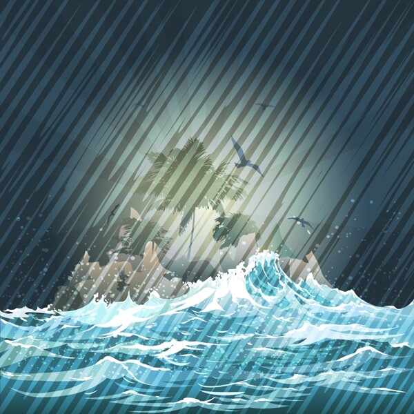 暴风雨的大海插画