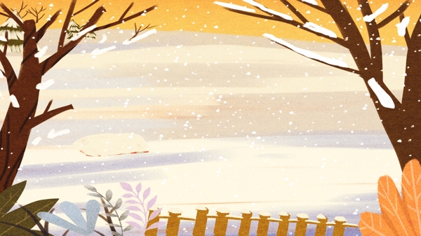 梦幻唯美秋冬雪花覆盖的树木背景设计