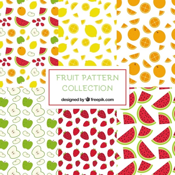 扁平风格六种水果插图装饰图案背景