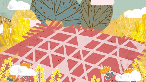 秋天草地上的地毯卡通背景