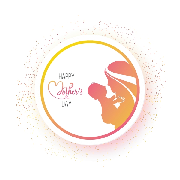 母亲节快乐贴纸标签或标签设计与母亲的爱她的婴儿剪影