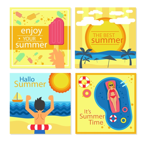 平面彩色的夏日卡片设计