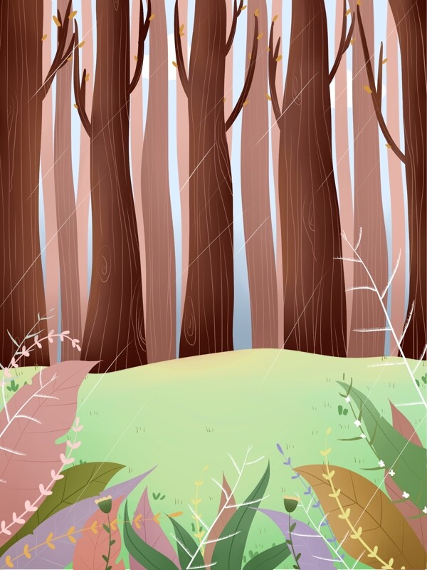 清新雨水节节气树林背景设计