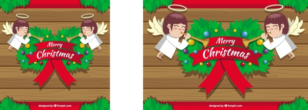 木制背景天使和圣诞装饰品