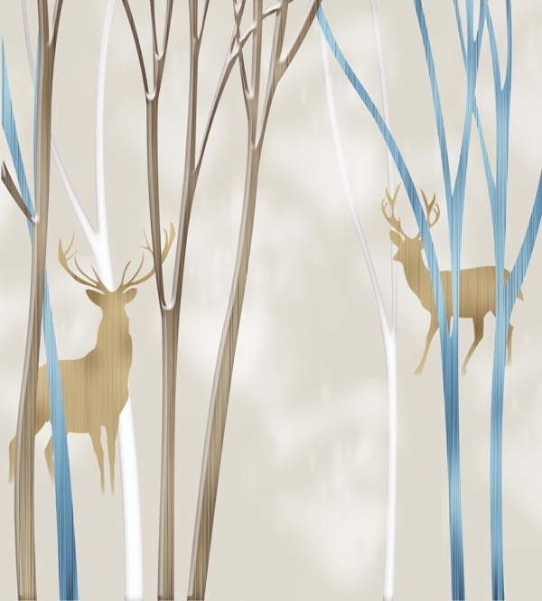北欧森林麋鹿手绘森林背景墙
