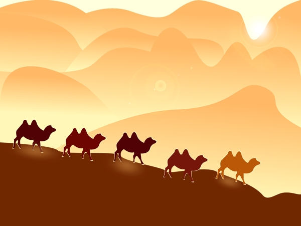 沙漠骆驼手绘插画