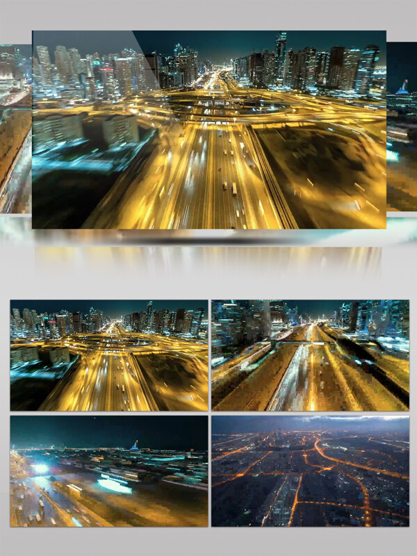4K超清震撼城市夜景交通高架桥车流穿梭